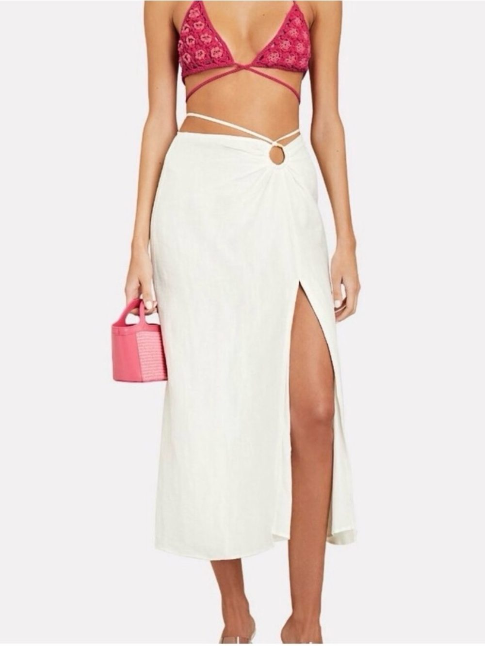 cult gaia Pink Crochet Triangle Bikini Top